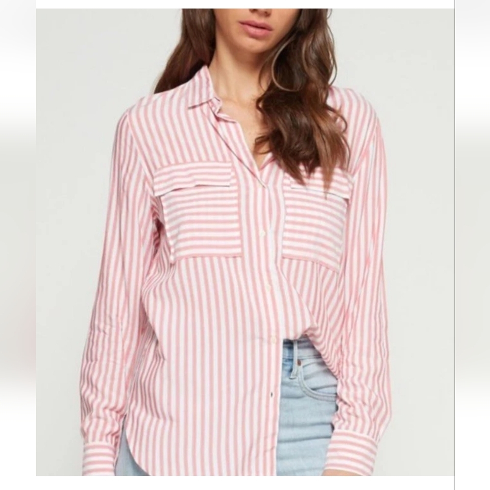 Gap Drapey Utility Red Pinkish Stripe Button Down Shirt